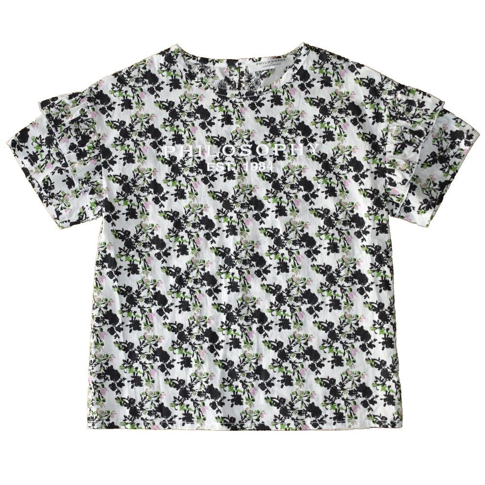 A4 Auth PHILOSOPHY DI LORENZO SERAFINI Floral Print Cotton Logo SS Blouse Size S